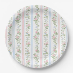 Rosa blaue Blumenrosen Vintage Baby-Party Pappteller
