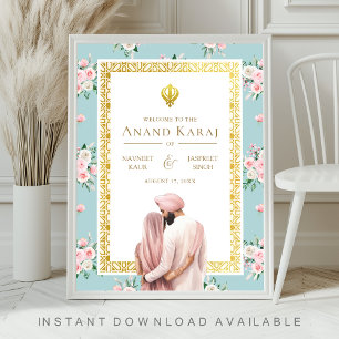 Rosa blaue Blumige Anand-Karaj-Hochzeit-Empfangssc Poster