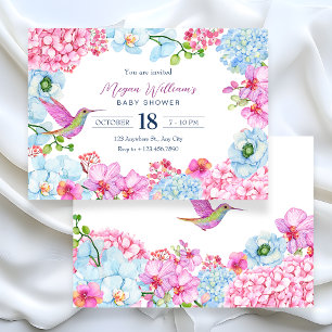 Rosa blaue Blütenzweig mit Vogel Baby Shower Einladung