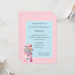 Rosa blaue Bubble Gum Whimsical Geburtstag Einladung