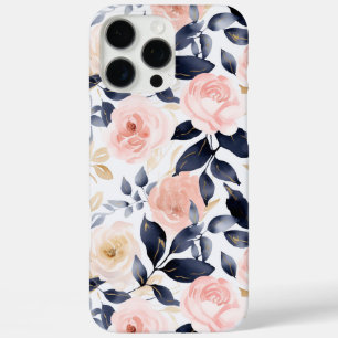 Rosa Blaue Chic Blumen iPhone 16 Pro Max Hülle