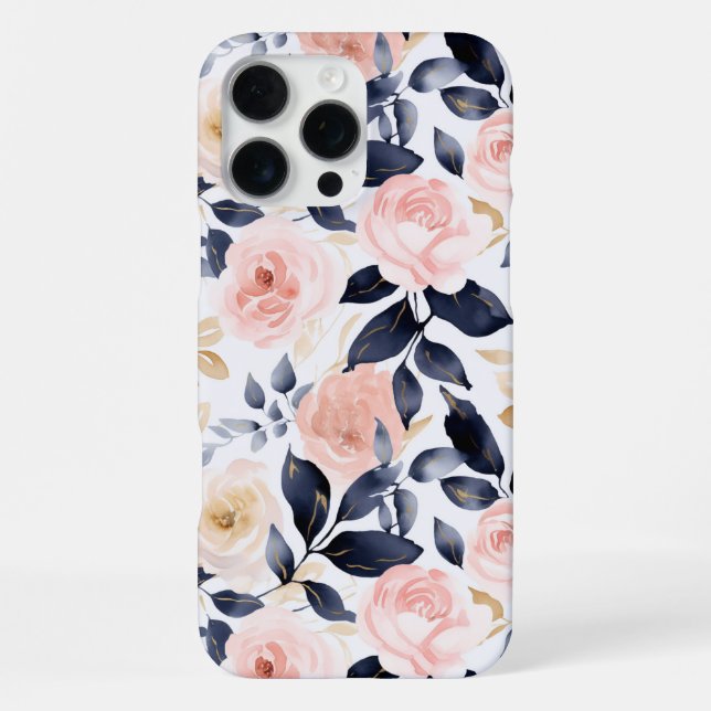 Rosa Blaue Chic Blumen iPhone Hülle (Rückseite)