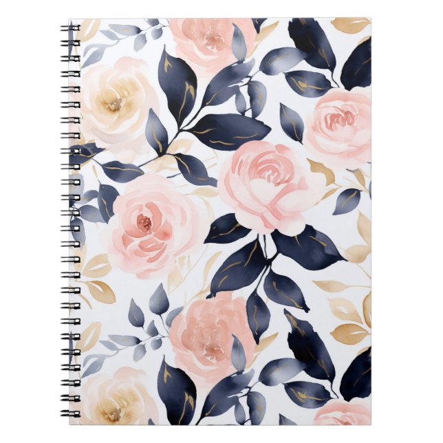 Rosa Blaue Chic Blumen Notizblock (Vorderseite)