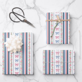 Rosa blaue Coquette-Schleife Baby-Brautparty Gebur Geschenkpapier Set