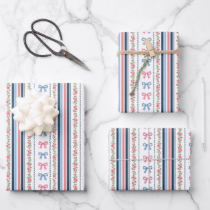 Rosa blaue Coquette-Schleife Baby-Brautparty Gebur Geschenkpapier Set