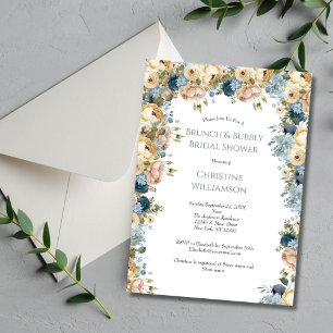 Rosa Blaue Creme Blumen Brunch Sprudelnde Brautpar Einladung