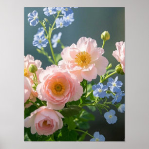 Rosa Blaue delikate Blume Poster