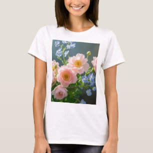 Rosa Blaue delikate Blume T-Shirt
