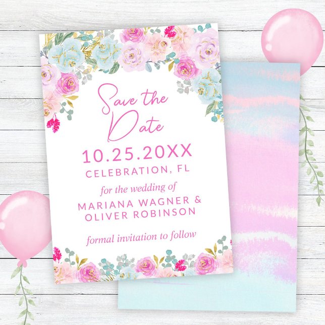 Rosa blaue Farbe Save the Date Lila Einladung (Von Creator hochgeladen)