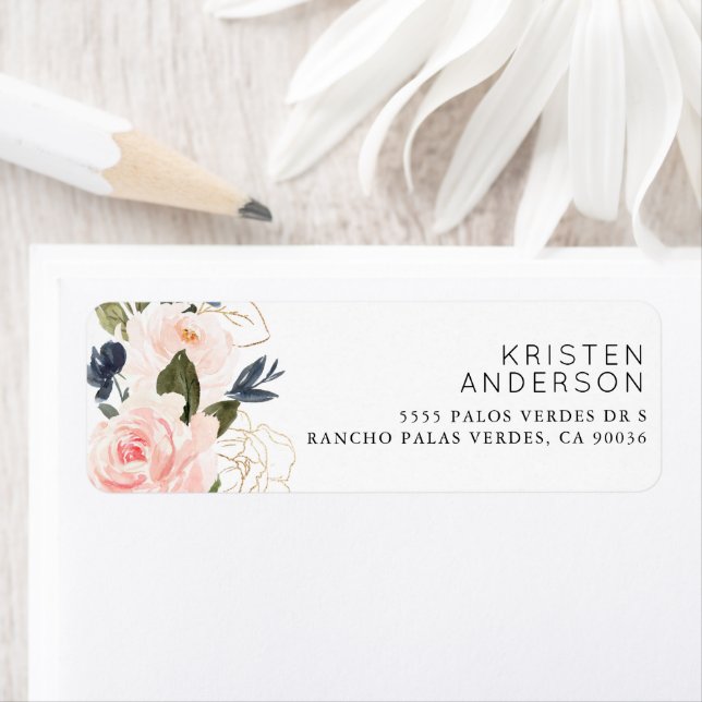 Rosa blaue Flora Wasserfarbe Goldfolie (Insitu)