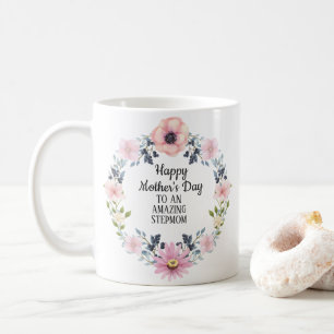 Rosa blaue Floral Frohe Muttertag-Stiefmutter Kaffeetasse