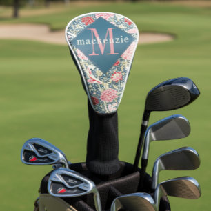 Rosa blaue florale William-Morris-Elegant-Monogram Golf Headcover