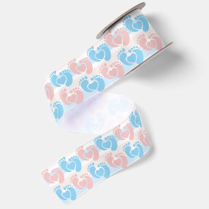Rosa blaue Fußabdrücke gestreifte Babyparty Satinband