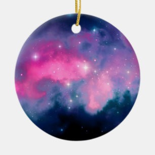 Rosa & blaue Galaxie Nebula & Stars Abstrakt Keramik Ornament