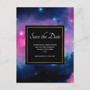 Rosa & blaue Galaxie & Sterne Save the Date Abstra Postkarte