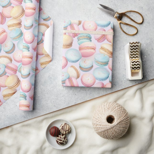 Rosa Blaue Gelbe Macarons Geburtstag   Geschenkpapier (Kunsthandwerk)