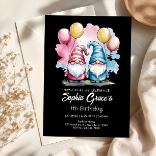 Rosa & Blaue Gnome mit Luftballons-Party Einladung