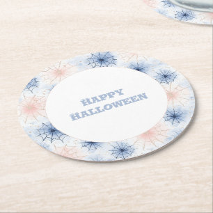 Rosa blaue Halloween Spinnennetze Runder Pappuntersetzer