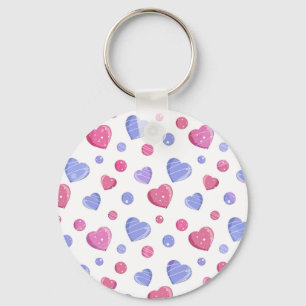 Rosa, blaue Herzen auf weißem Hintergrund. Schlüsselanhänger
