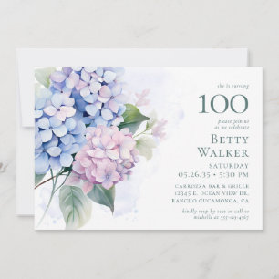 Rosa Blaue Hortensien 100. Geburtstagskarten-Anfra Einladung