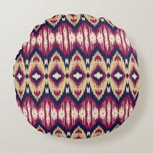 Rosa blaue Ikat Zickzack, ethnisch. Rundes Kissen