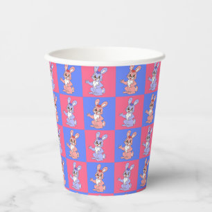 Rosa blaue Kawaii süße karierte Hase Kaninchen Pappbecher