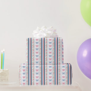 Rosa blaue kokette Schleife Braut Baby Shower Gebu Geschenkpapier