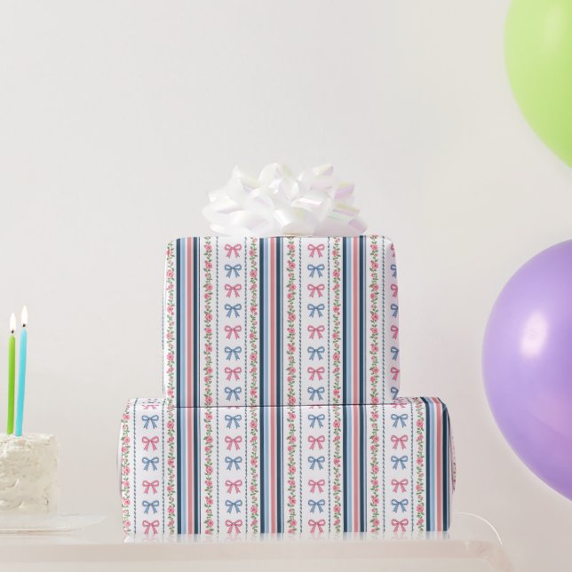 Rosa blaue Koketten-Schleife Braut-Baby-Shower Geb Geschenkpapier (Partygeschenke)