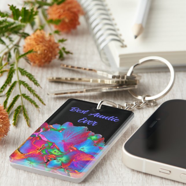 Rosa blaue lila blumenfarbene Blüte Schlüsselanhänger (Vorderseite rechts)