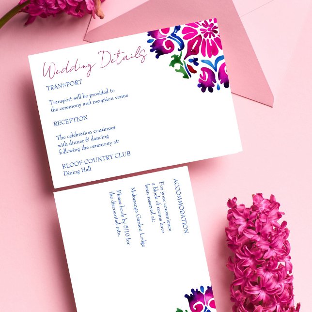 Rosa blaue mexikanische Talavera Fliesen Hochzeits Begleitkarte (Pink blue Mexican Talavera tiles Spanish wedding details Enclosure Card)