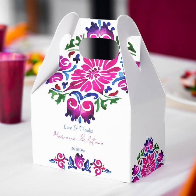 Rosa blaue mexikanische Talka-Hochzeit Geschenkschachtel (Pink blue Mexican talavera tiles wedding Favor Box personalized favors fiesta mexicana themed)