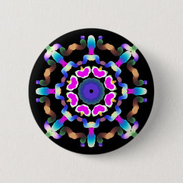 *~* Rosa blaue Neon Mandala auf schwarz Button