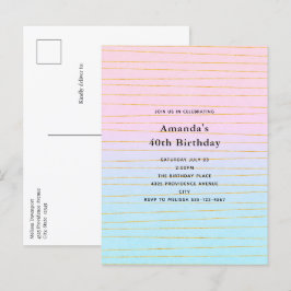 Rosa blaue Pastellfarben Gradient mit goldenen Lin Einladungspostkarte