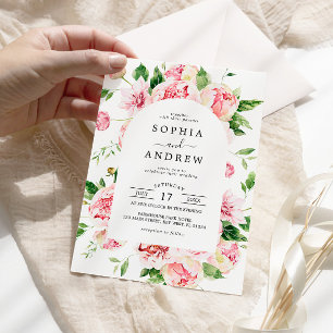 Rosa-blaue Peonies-Blume Einladung Hochzeit