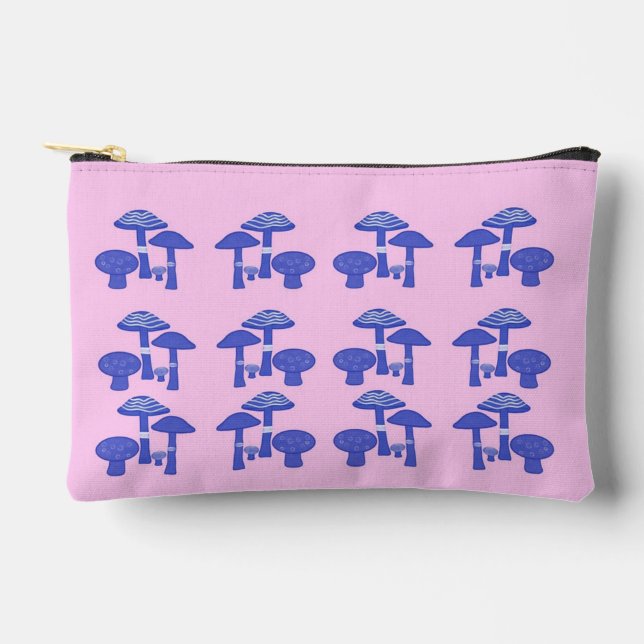 'Rosa & blaue Pilze' Print Cosmetic Bag Zubehörtasche (Vorderseite)