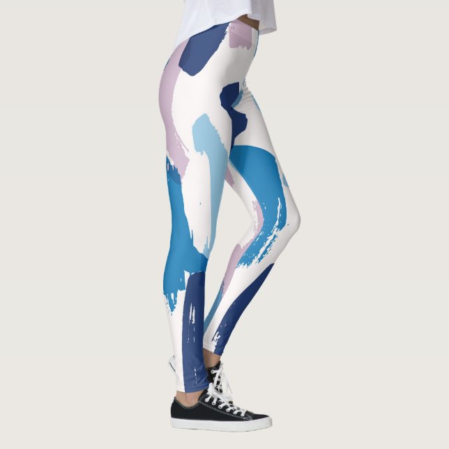 Rosa blaue Pinselstriche Leggings (Rechts)