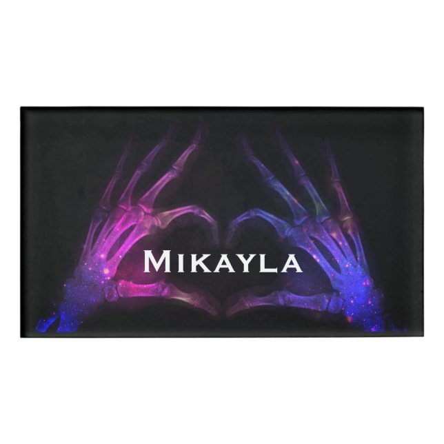 Rosa/blaue Röntgenröhrchen bilden ein Herz Namenschild (Vorderseite)