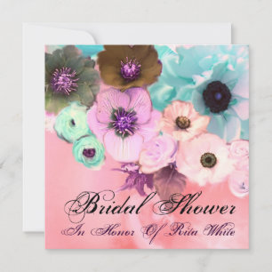 ROSA BLAUE ROSEN UND ANEMONEN BLUMEN BRIDAL SHOWER EINLADUNG