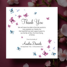 Rosa blaue Schmetterling Bestattung Dankeskarte