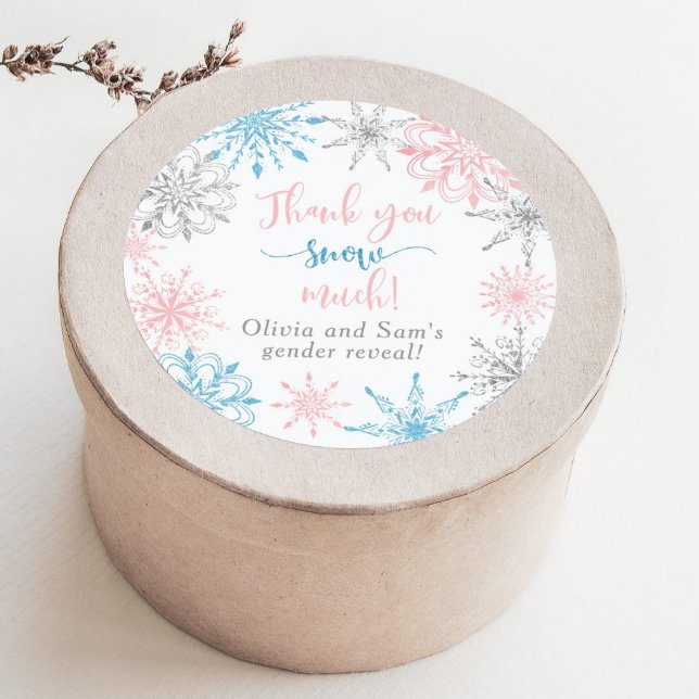 Rosa blaue Schneeflocken Vielen Dank für Ihren Sch Runder Aufkleber (Von Creator hochgeladen)