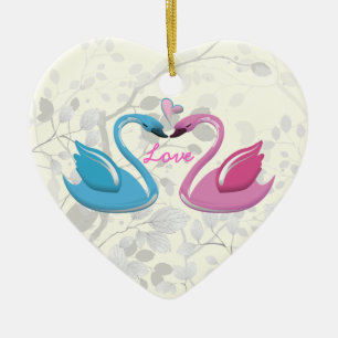 Rosa blaue Schwanenherz-Liebe mit Sake-Verzierung Keramikornament