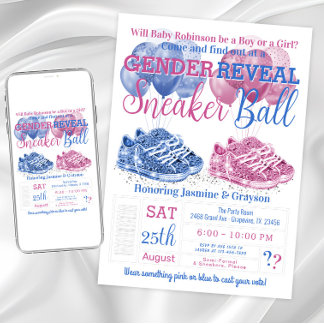 Rosa blaue Sneaker Ball Gender Reveal Baby Dusche Einladung