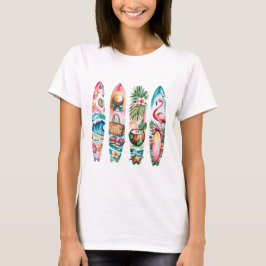 ROSA & BLAUE SOMMERLICHE STRANDSZENEN T-Shirt