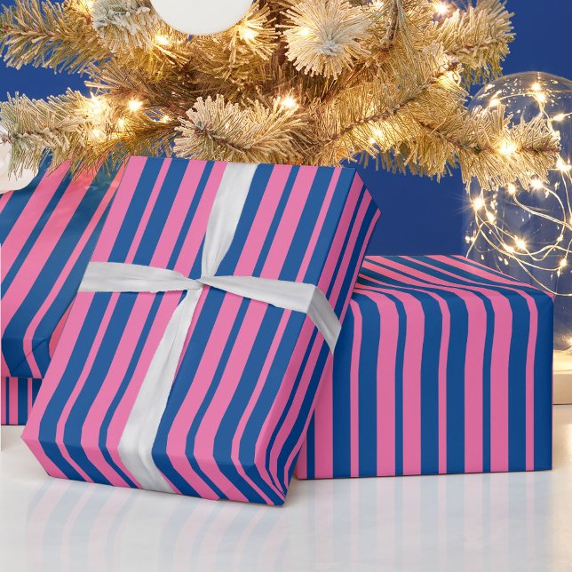Rosa blaue stilvolle Streifenmuster-Design  Geschenkpapier (Von Creator hochgeladen)