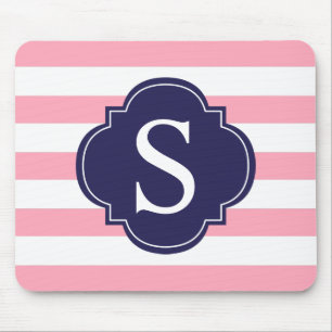 Rosa blaue Streifen Monogramm Mousepad