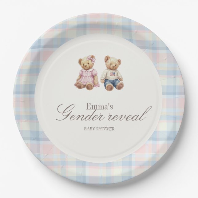 Rosa blaue Teddybär-Papierteller Pappteller (Vorderseite)