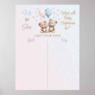Rosa blaue Teddybären Er oder Sie Wahlspiel Poster