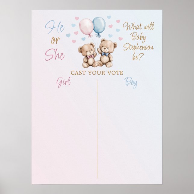 Rosa blaue Teddybären Er oder Sie Wahlspiel Poster (Vorne)