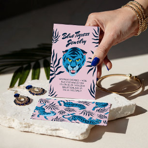 Rosa blaue Tiger tropische Blätter coole Ohrringka