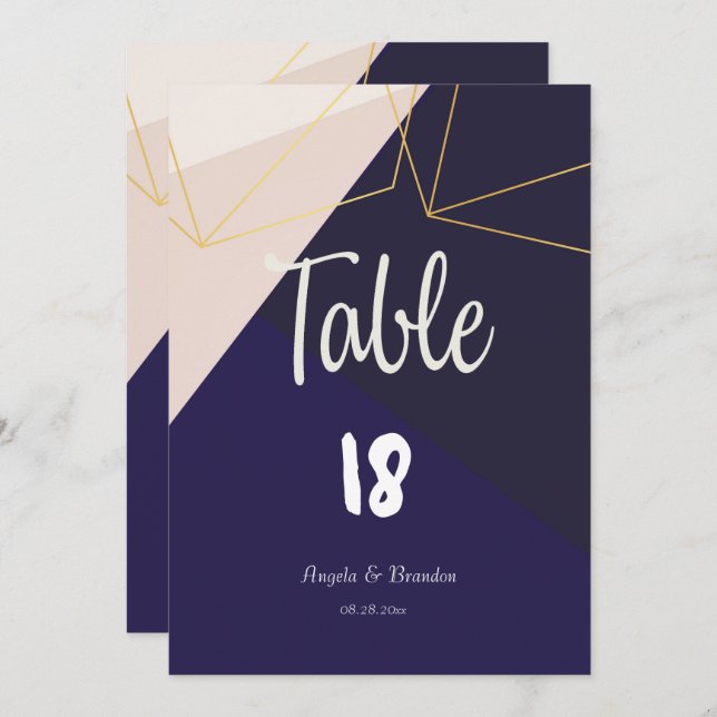 Rosa, blaue und goldene geometrische Tabelle Einladung (Vorne/Hinten)
